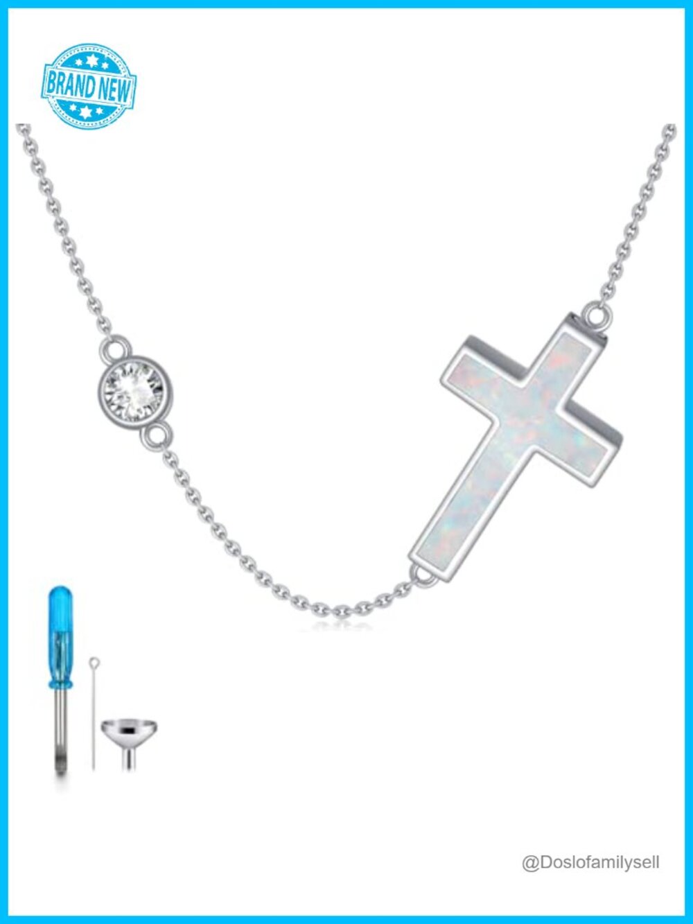 925 Sterling Silver Opal Cross Urn Necklace for Ashes Memorial Cremation Jewelry